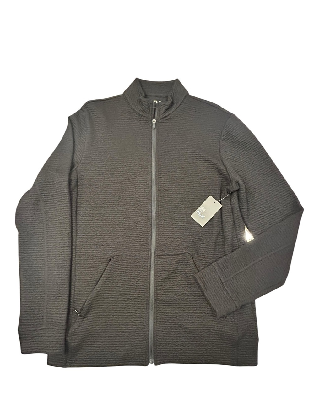 FLX Premium Textured Knit Men's Full-Zip Jacket Medium‎ Tall NWT Casual Black